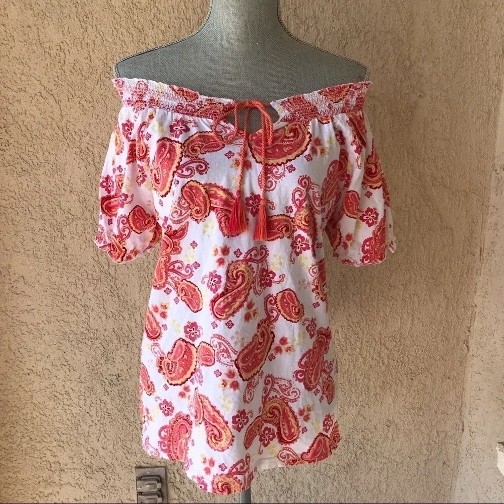 On or Off The Shoulder Top‎ Paisley Print Cotton M